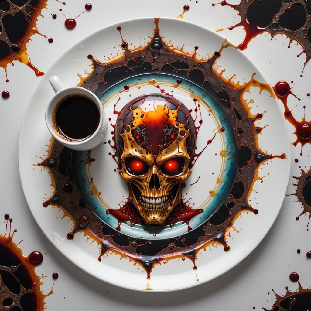 Fractal Coffee Stains with Cyberpunk Alien Hologram