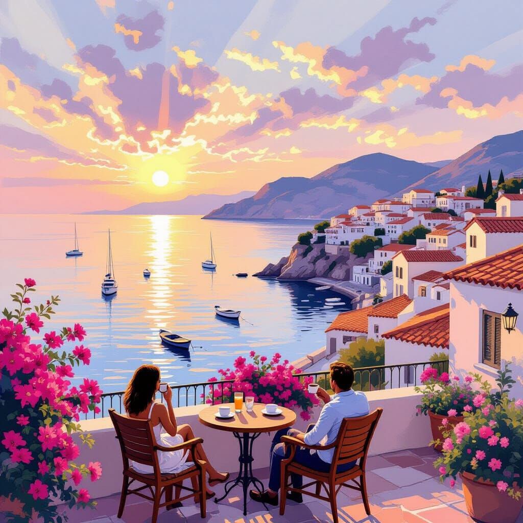 Mediterranean Dawn: Pastel Hues and Sunlit Serenity