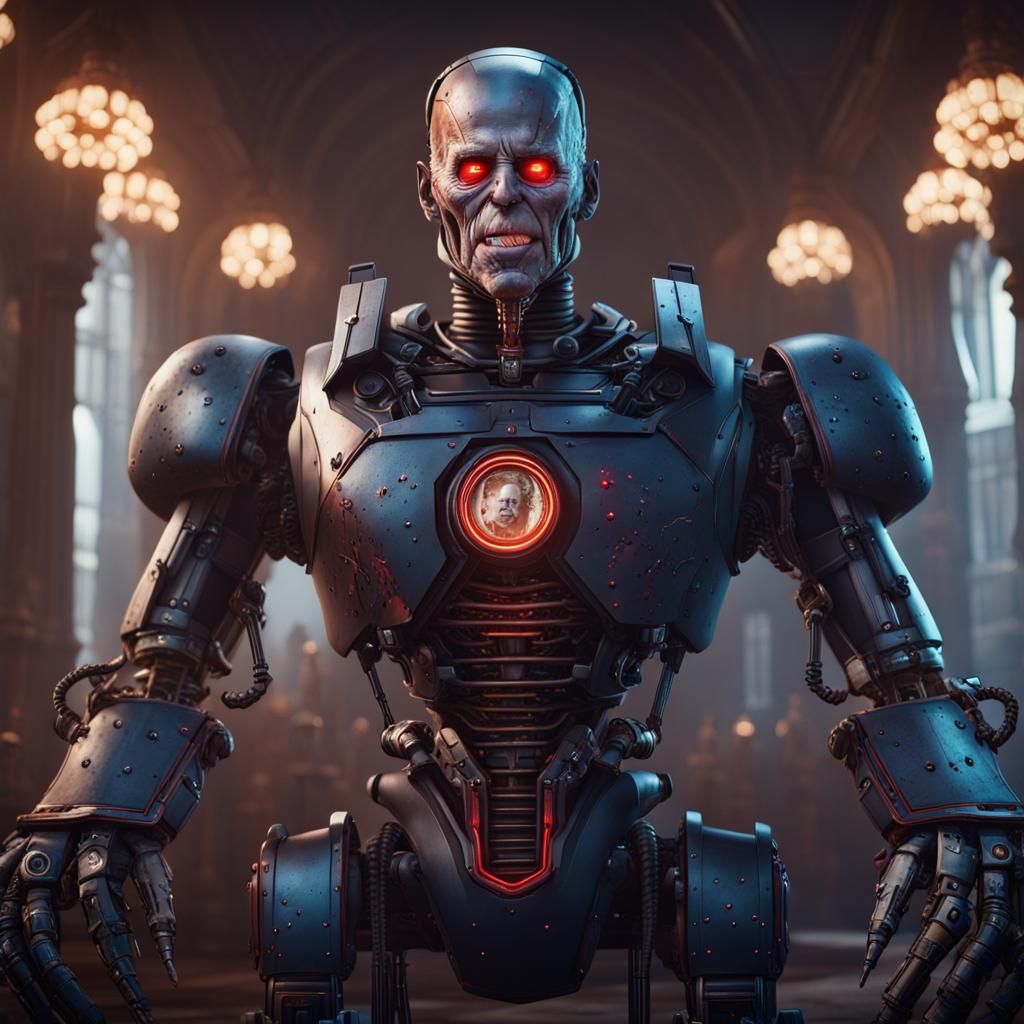 Evil Robot Joe Biden: Detailed Matte Painting