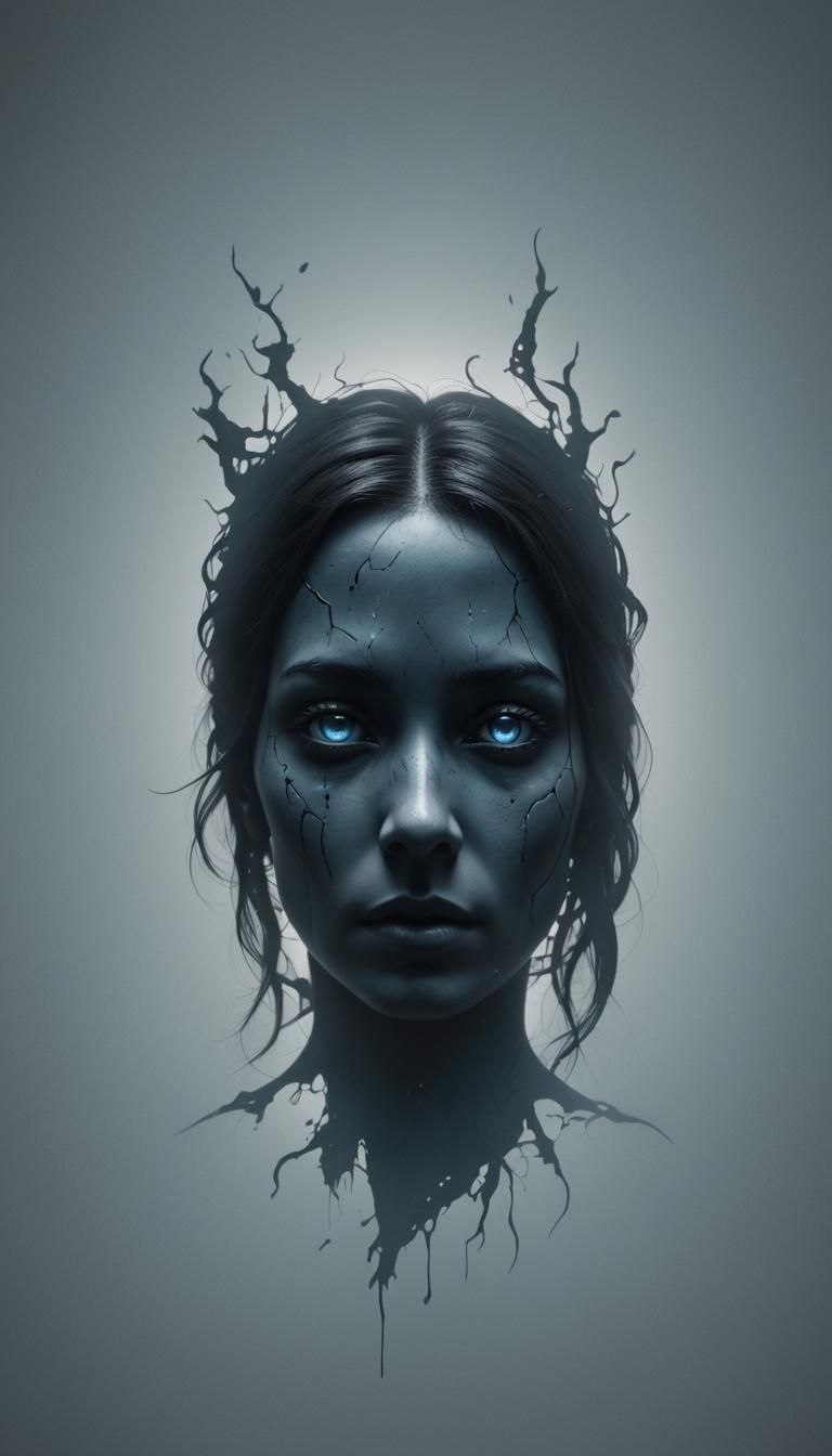 Monochromatic Dark Fantasy Face in Striking 3D Render