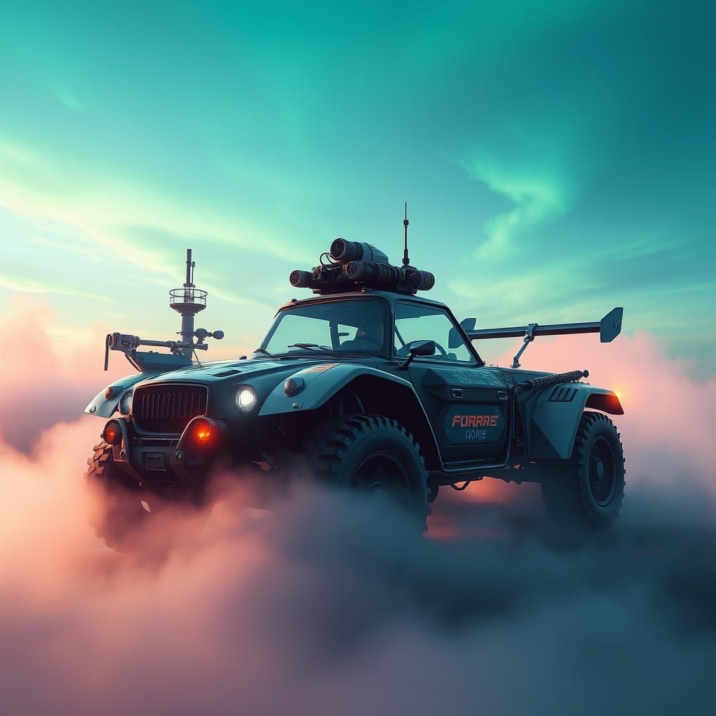 Ethereal Fantasy Automobile in a Vibrant, Gradient Sky