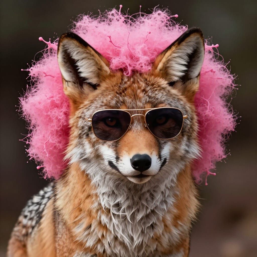 Fuchs mit Perücke und Sonnenbrille im Splash Art Stil