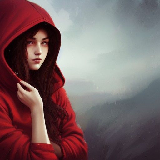 Hyperdetailed Portrait of Girl in Red Hoodie