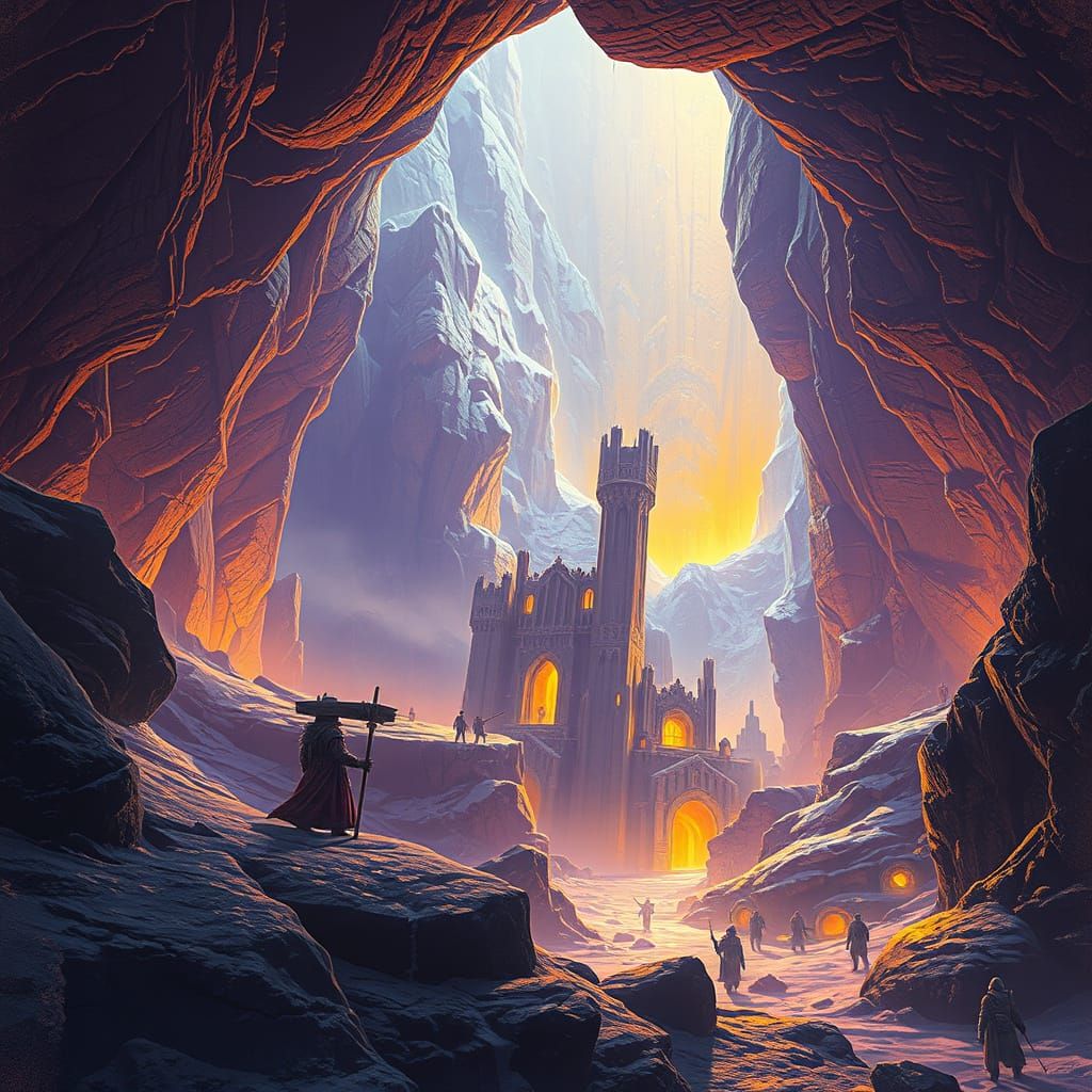 Epic Dark Fantasy Cityscape Unveiled Under Icy Shroud