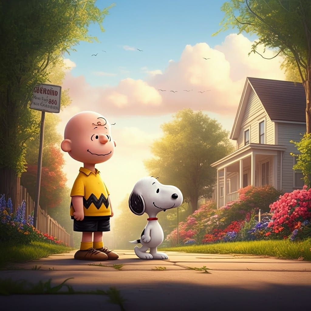 Charlie Brown with his pet Snoopy