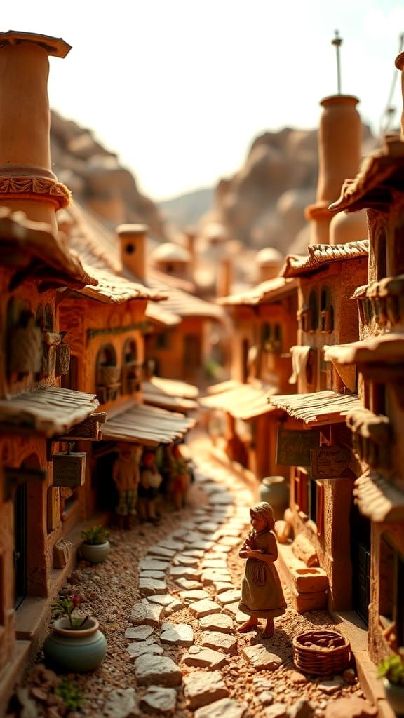 Village of Earthen Wonderlands in Hyperrealistic Style