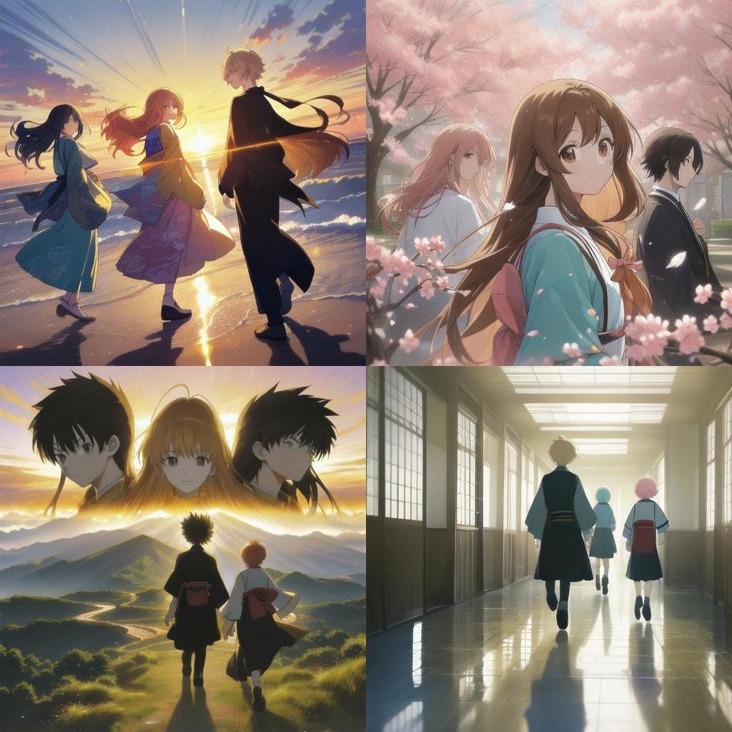 Anime Group of Friends in Key Visual Style