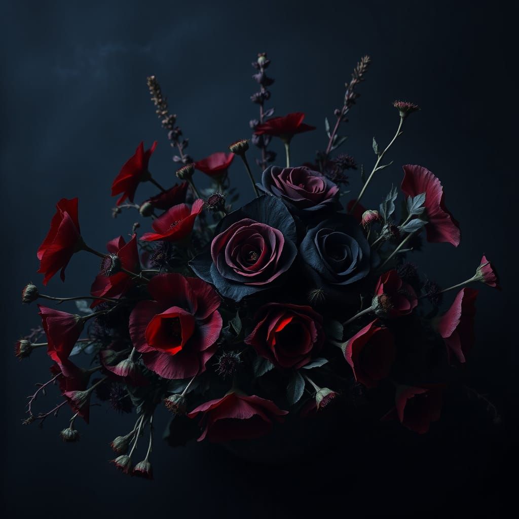 Gothic Wildflower Arrangement with Eerie Mist
