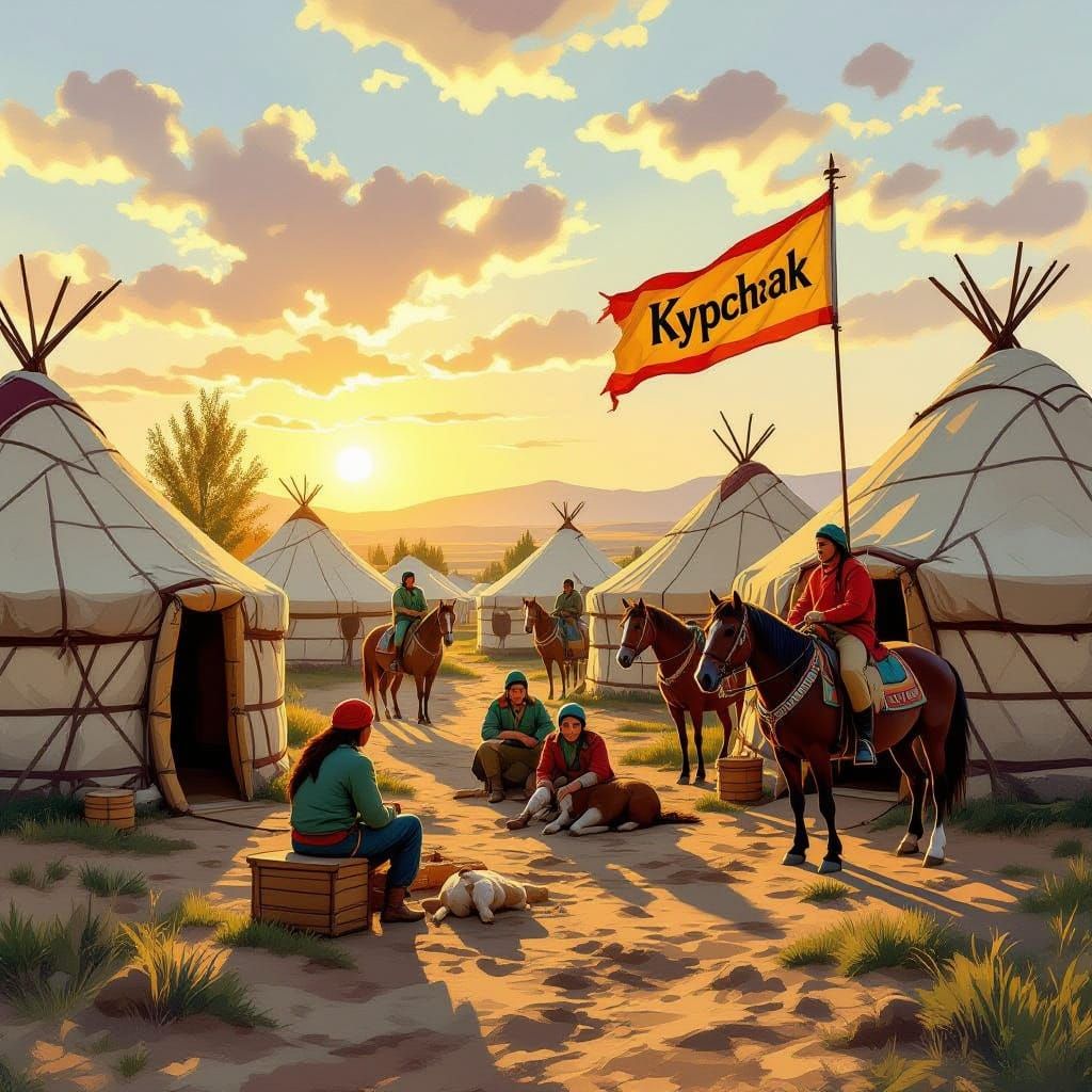 Kipchak Nomads in Village with Horses and Yurts