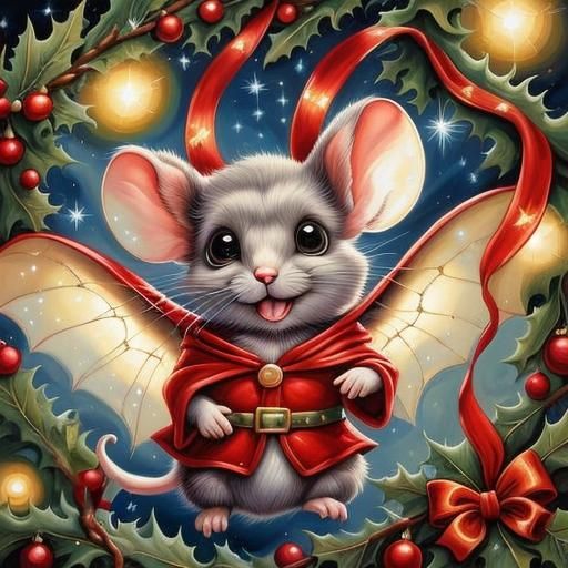Magical Mouse Superhero Decorates Christmas Tree