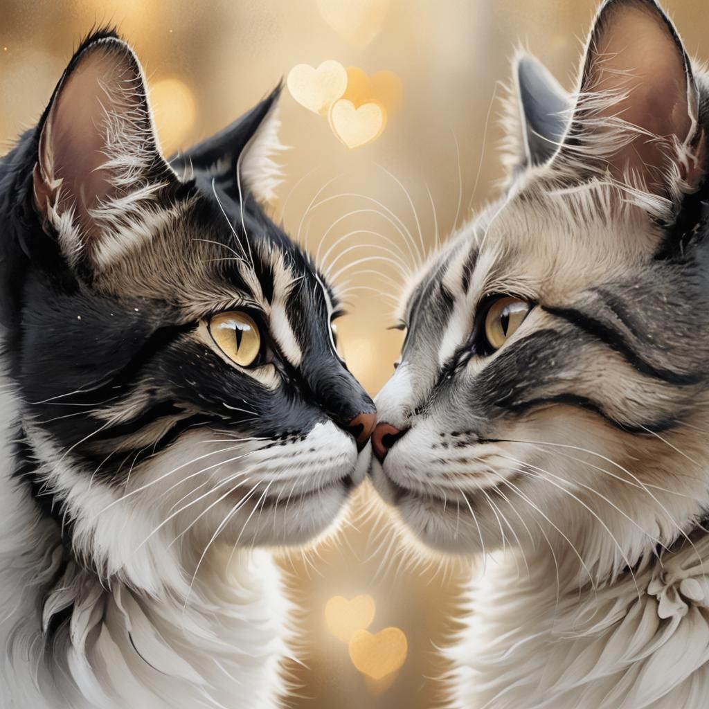 Loving Black and White Cat with Pastel Heart