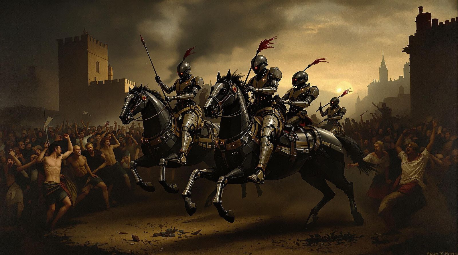 Cyborgs Imposing Curfew in a Futuristic Landscape