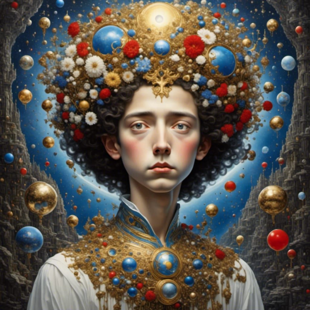 Sad Boy Portrait with Surreal Elements