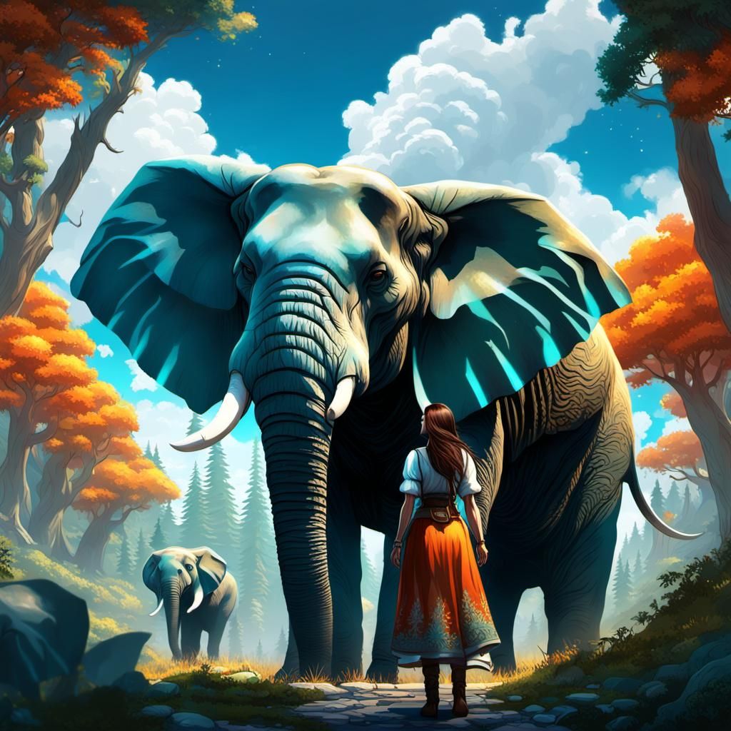 Brunette Girl in Magical Forest, Digital Art