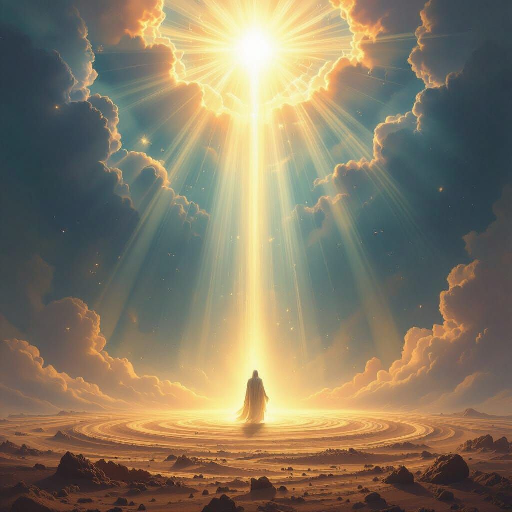 Divine Spirit Forms Earth with Ethereal Rays in Epic Fantasy...