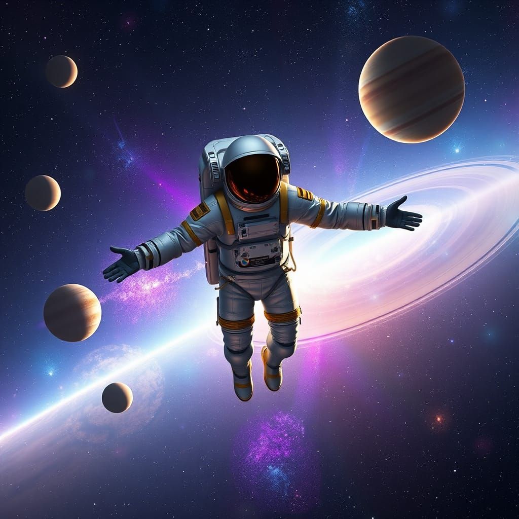 Astronaut Embracing Cosmos in Dreamlike Digital Art