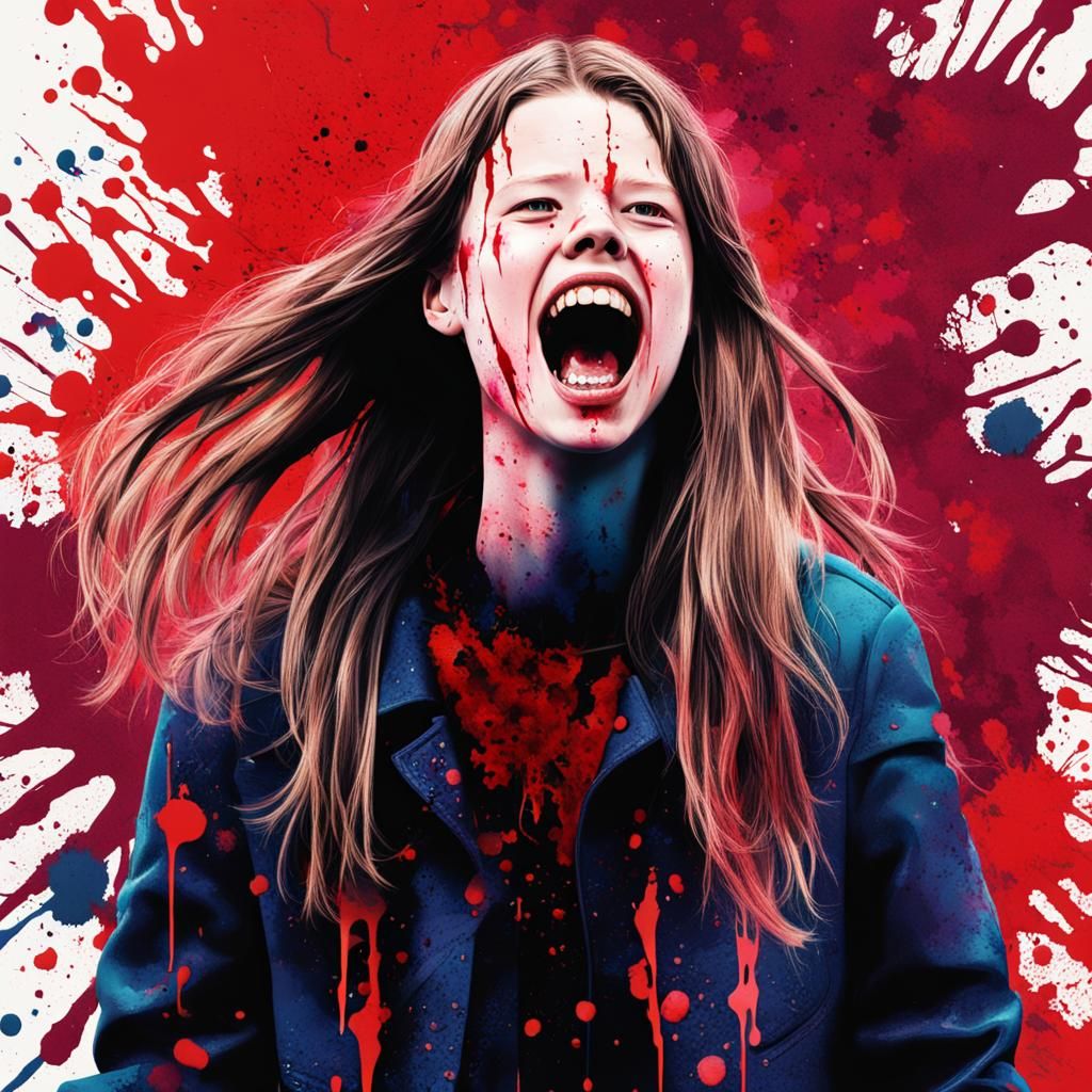 Screaming Portrait with Blood Splatter Effect