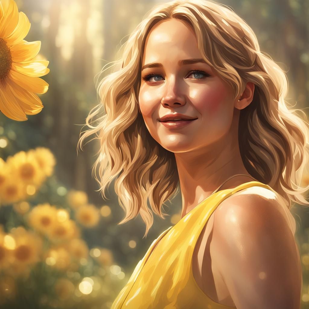 Jennifer Lawrence Portrait in Sunshine, Hyperdetailed Art