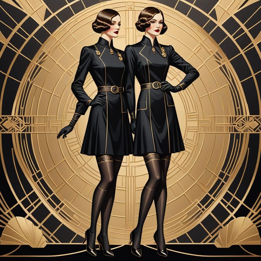 Art Deco Woman Posing in Black Pantyhose