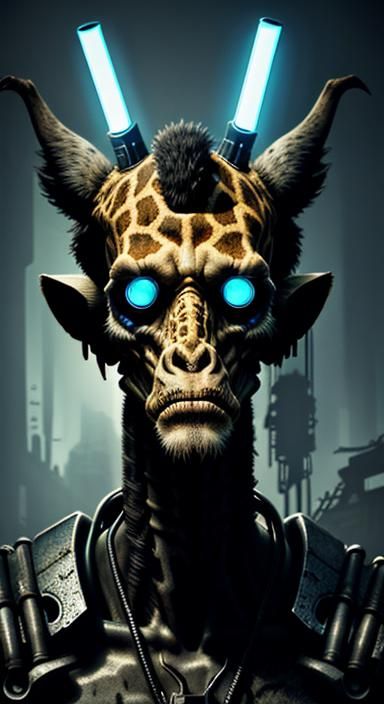 Cyberpunk Dystopia Cyborg Giraffe Wendigo Portrait