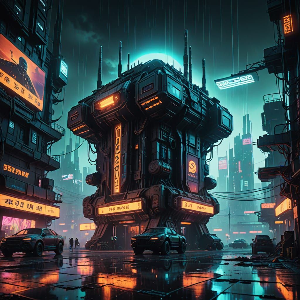 Cyberpunk Cityscape from a Cracked Window