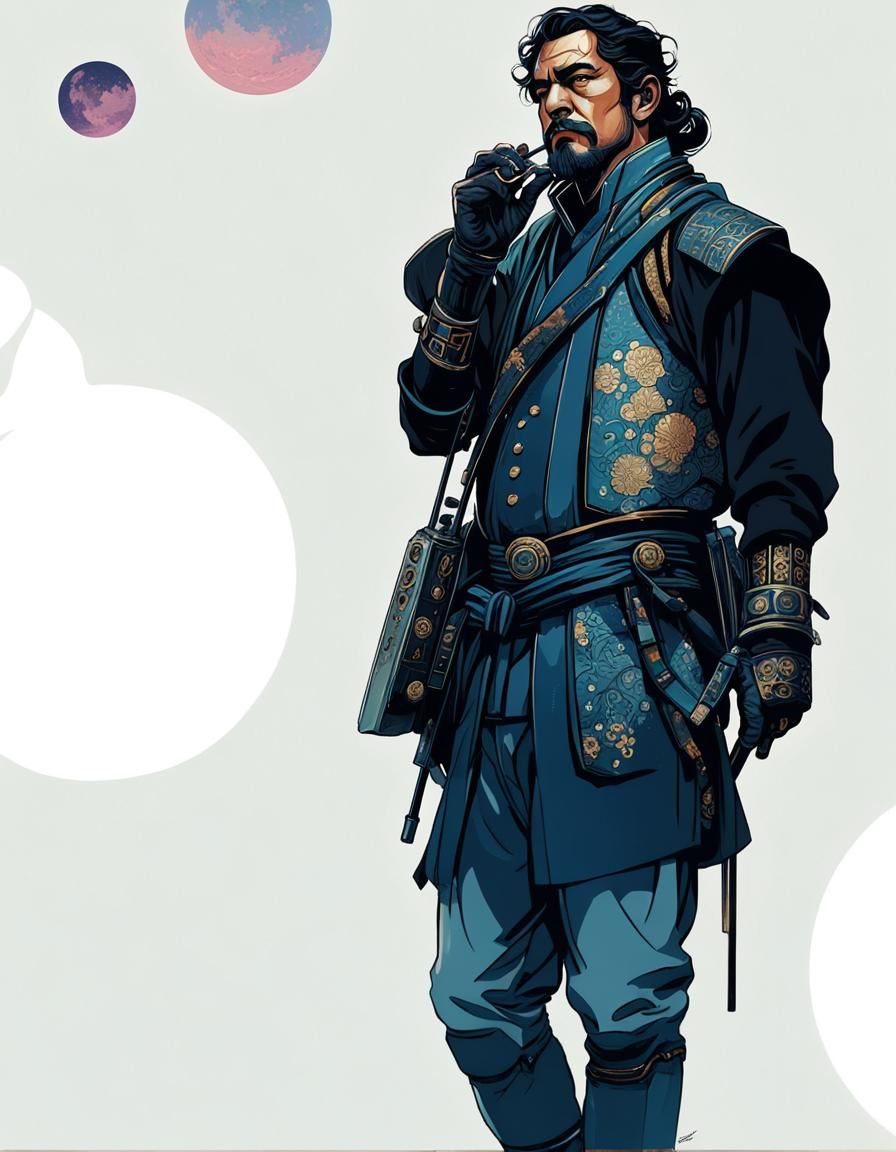 Modern Samurai in Art Deco Ukiyo-e Style