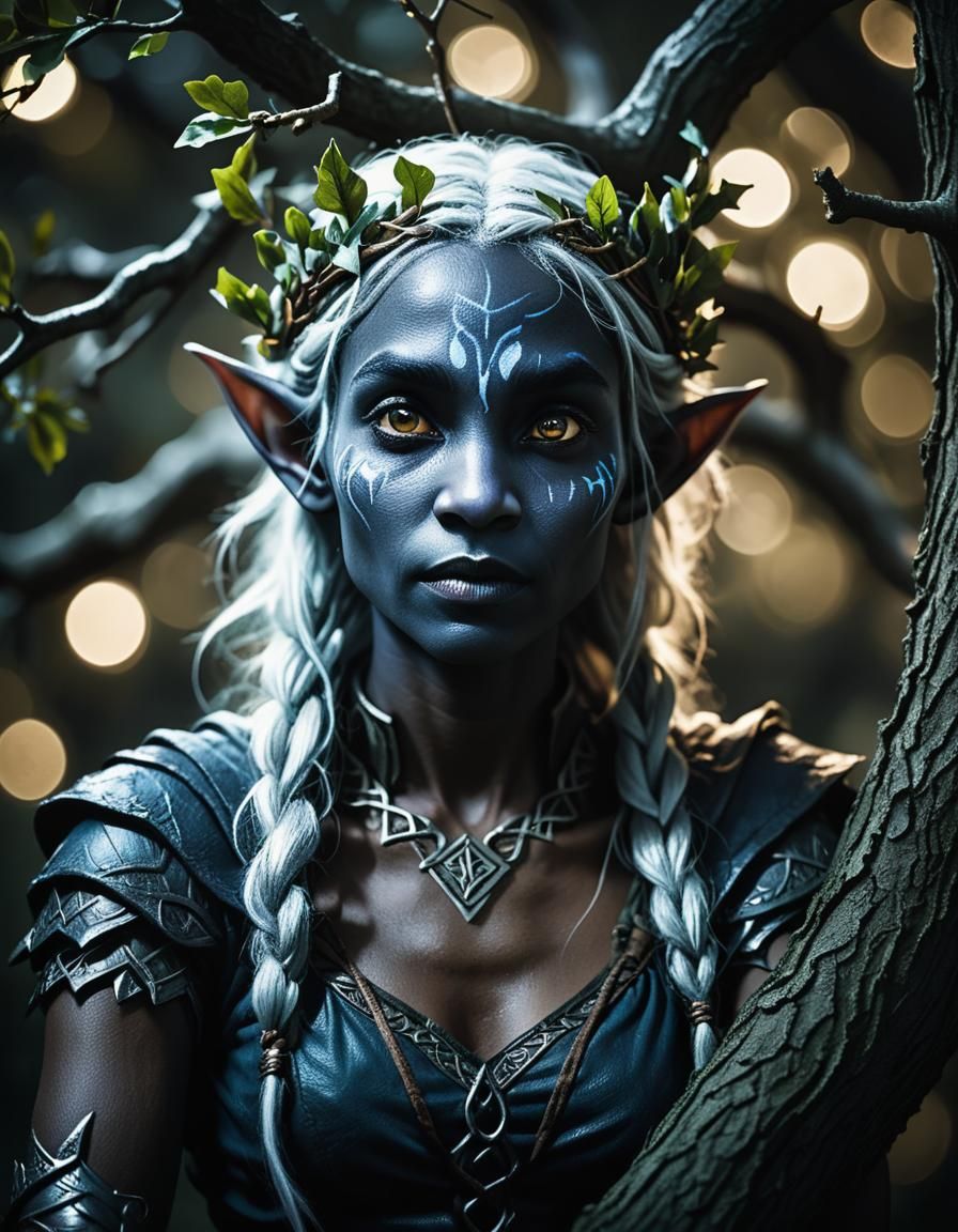 Drow Elf Druid in Oak Tree Portrait