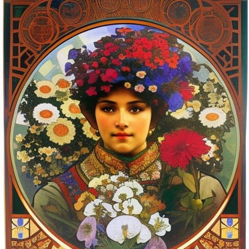 Hedgehog Buys Flowers in Art Nouveau Style