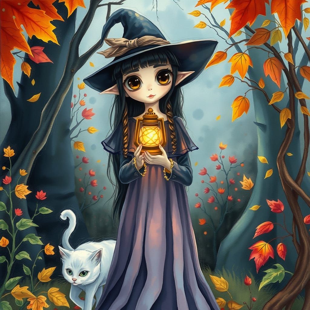 Enchanting Autumn Witch in a Mystical Garden
