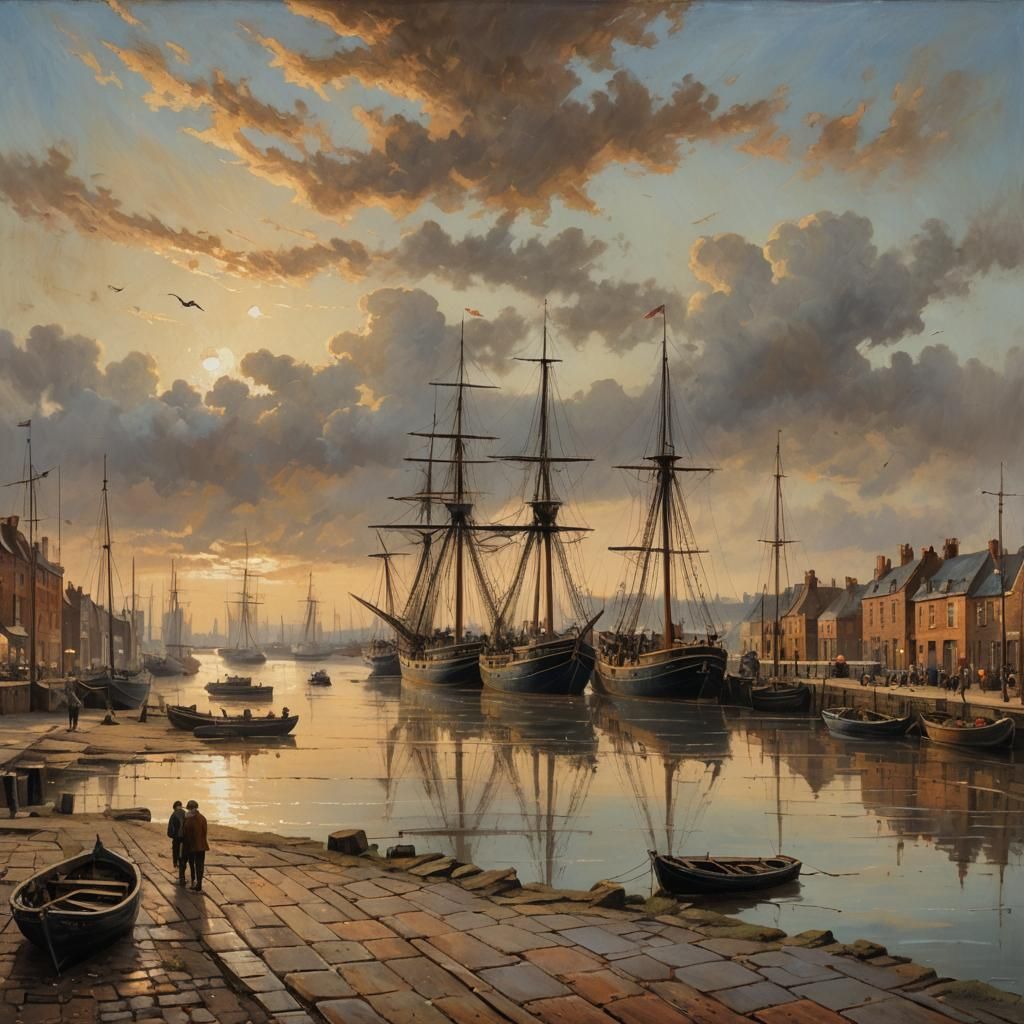 Port of Hull, 1700s: Romantic Seascape Painting