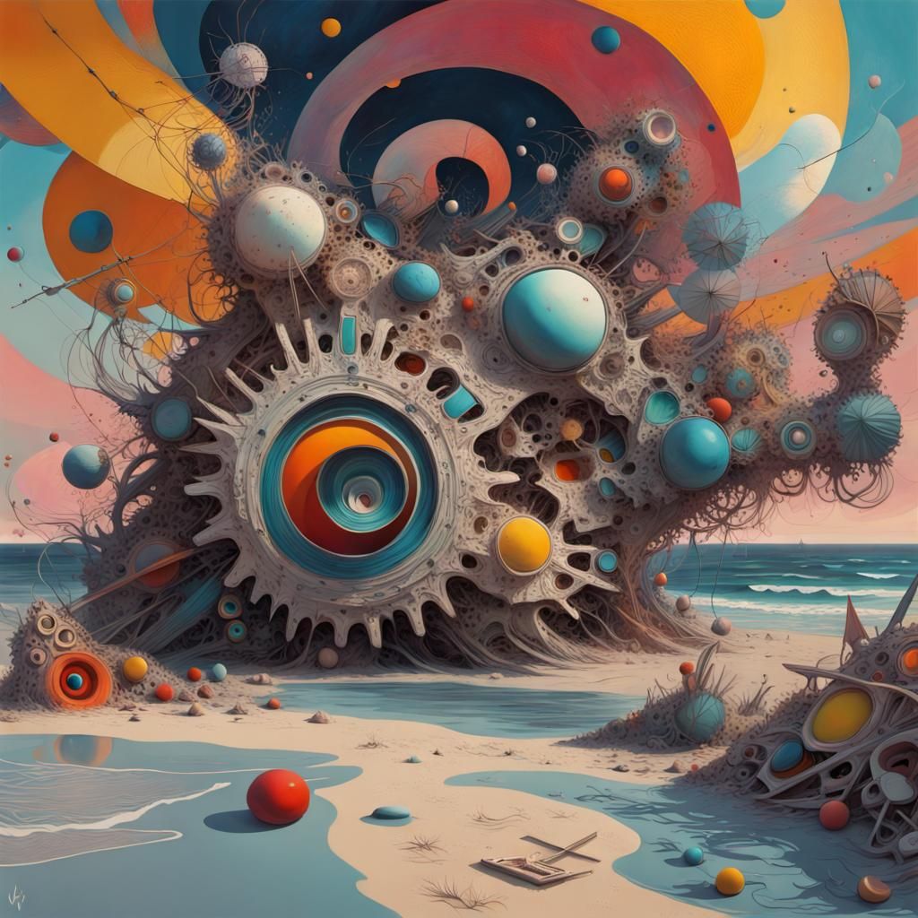 Derelict Beach: Surreal Fractal Impasto Art