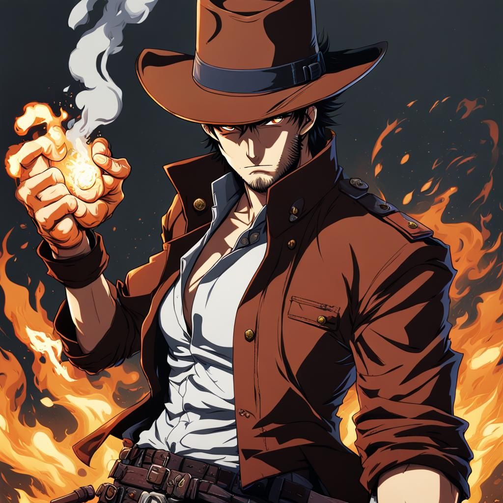 Flaming Fist Gunslinger in Anime Style