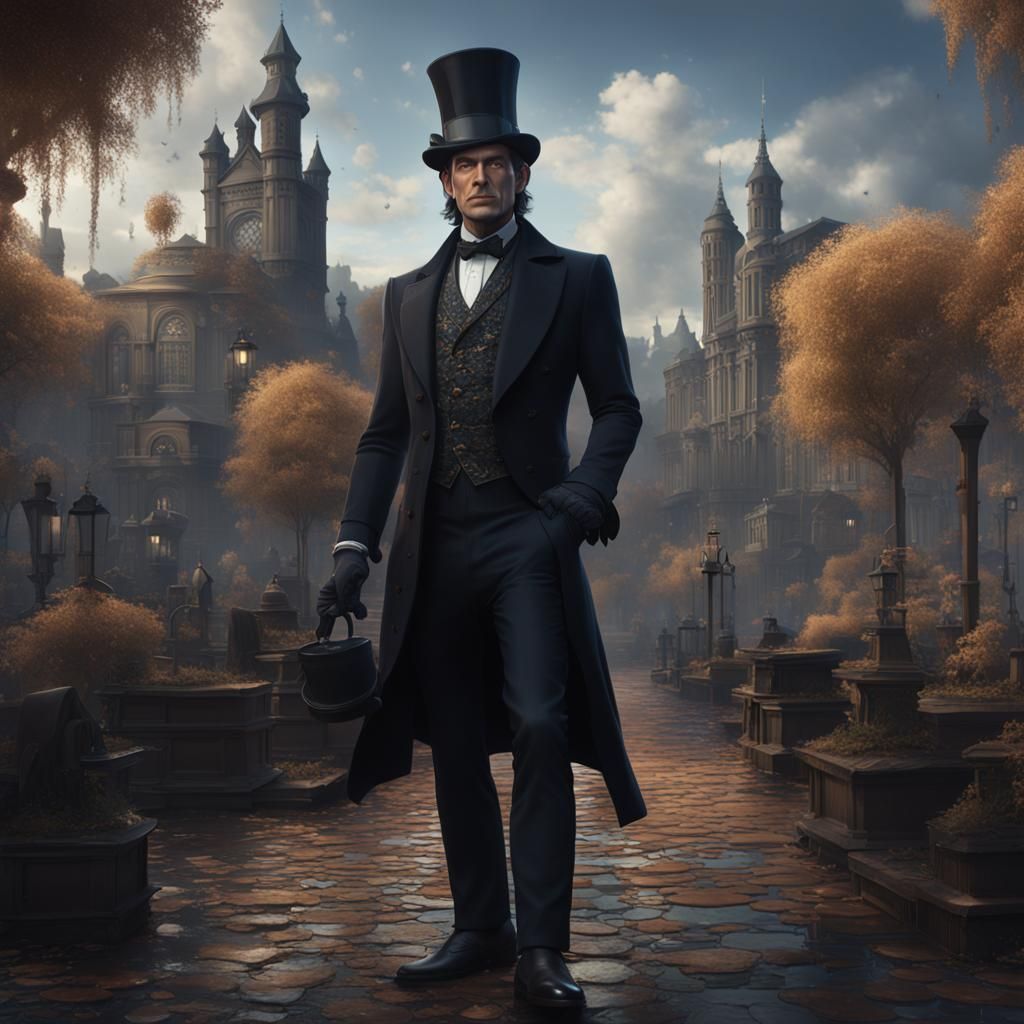 Elegant Man in Suit and Top Hat