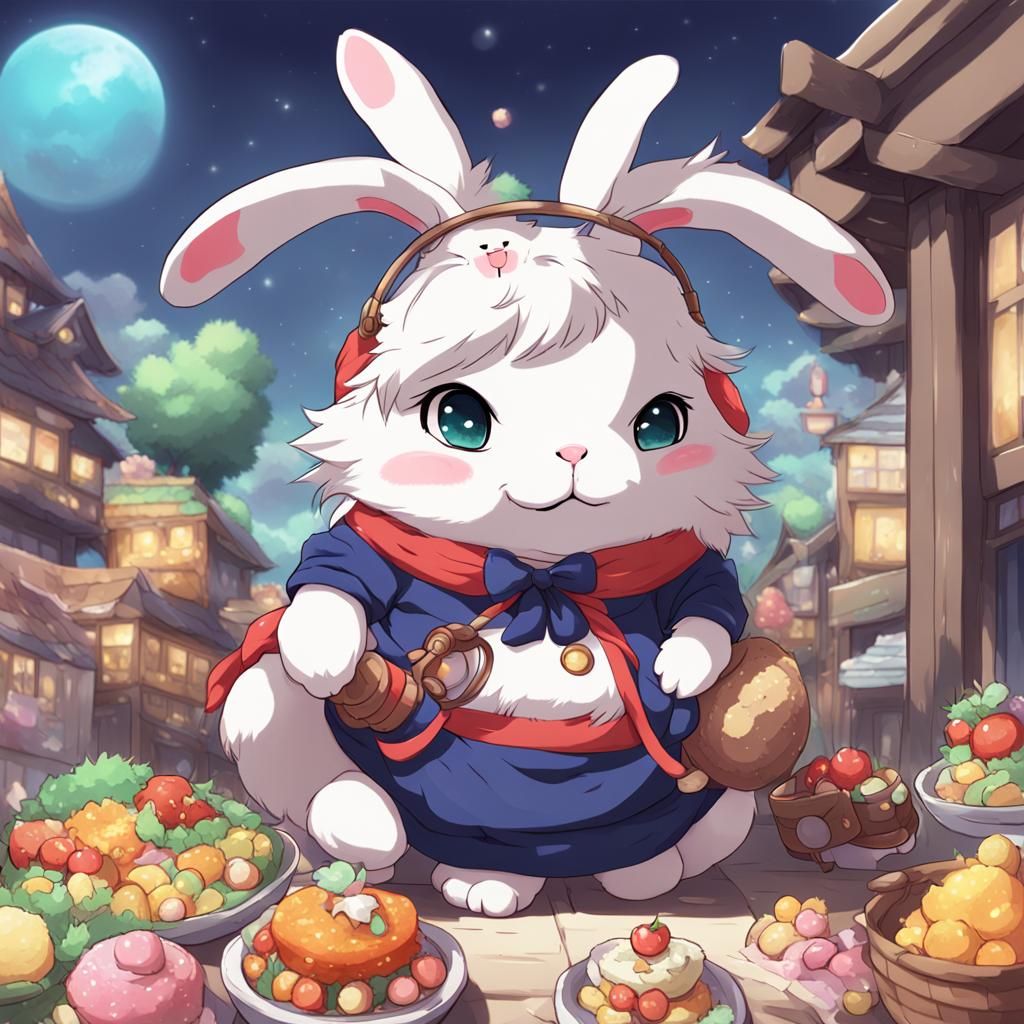 Anime-Style Furry Art of Chubby Bunny Girl