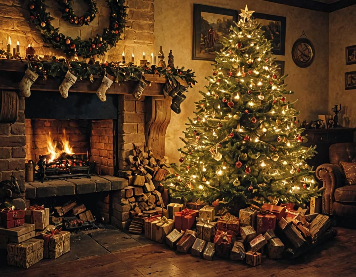 Cozy Christmas Tree by Firelight in Gothic Style