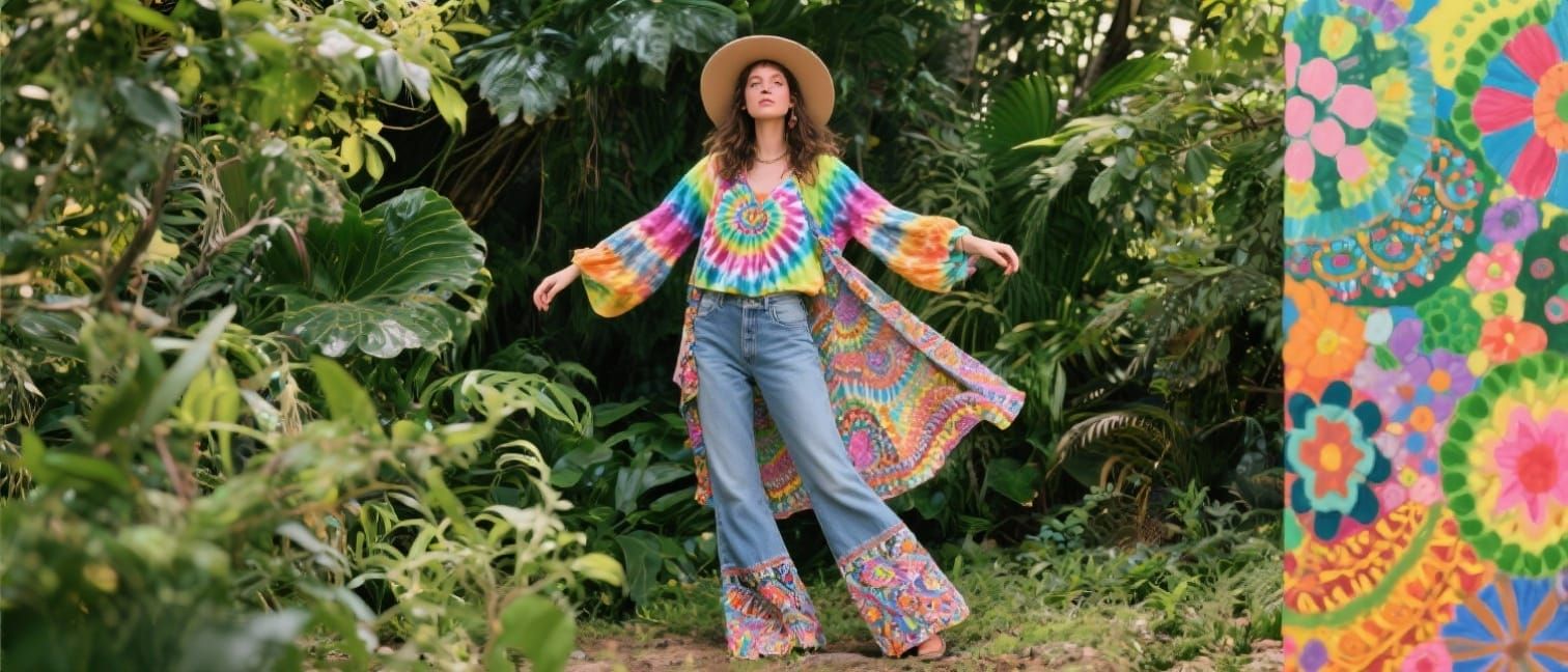 Bohemian Hippie Woman in Lush Greenery