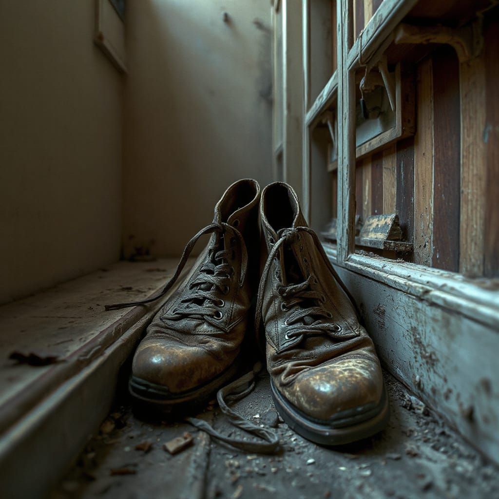 Worn Shoes Stand Upright: Hyperrealistic Digital Art
