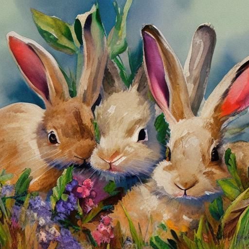 Rabbits as Gouache and Watercolor Painting