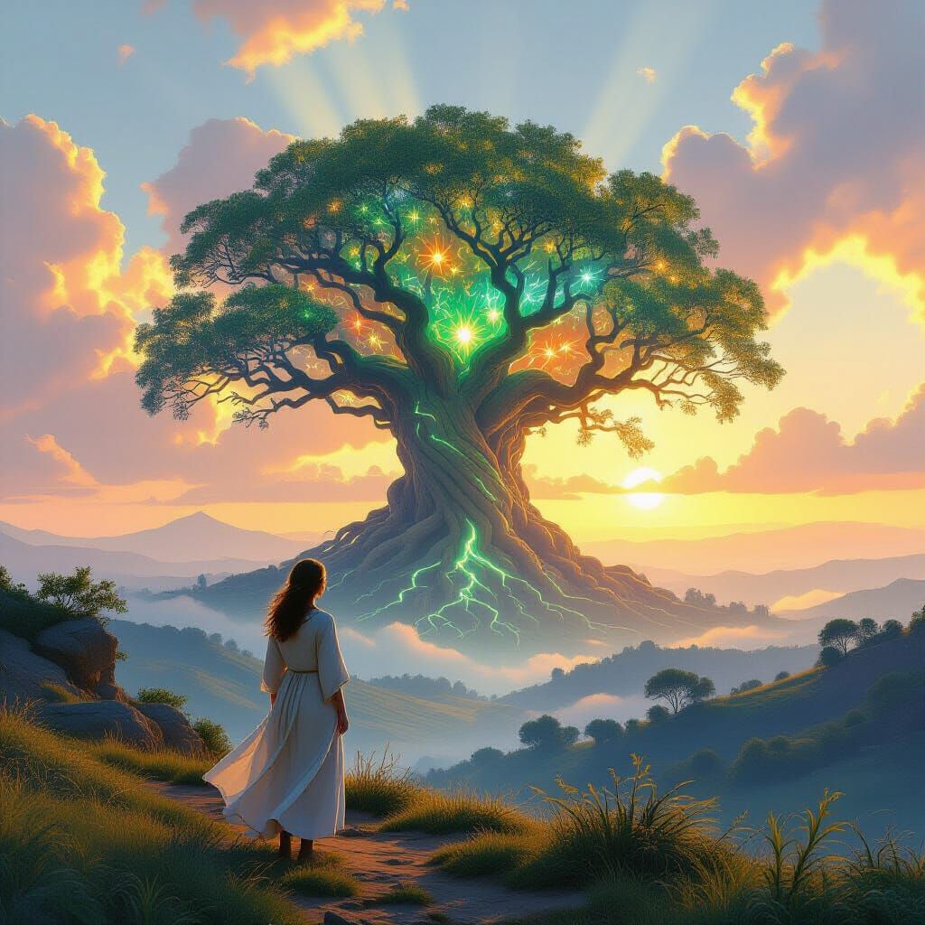 Epic Fantasy Art: Woman Overlooks Glowing Valley