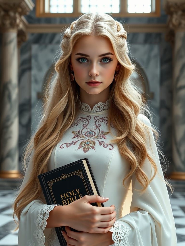 Regal Princess with Bible in Marble Palace