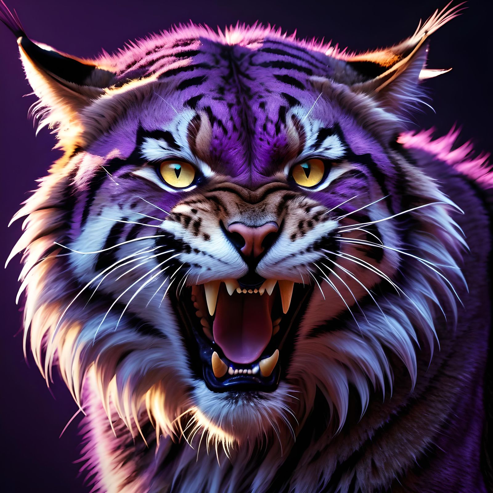 Fierce Purple-Eyed Wildcat in Hyperrealistic Splash Art