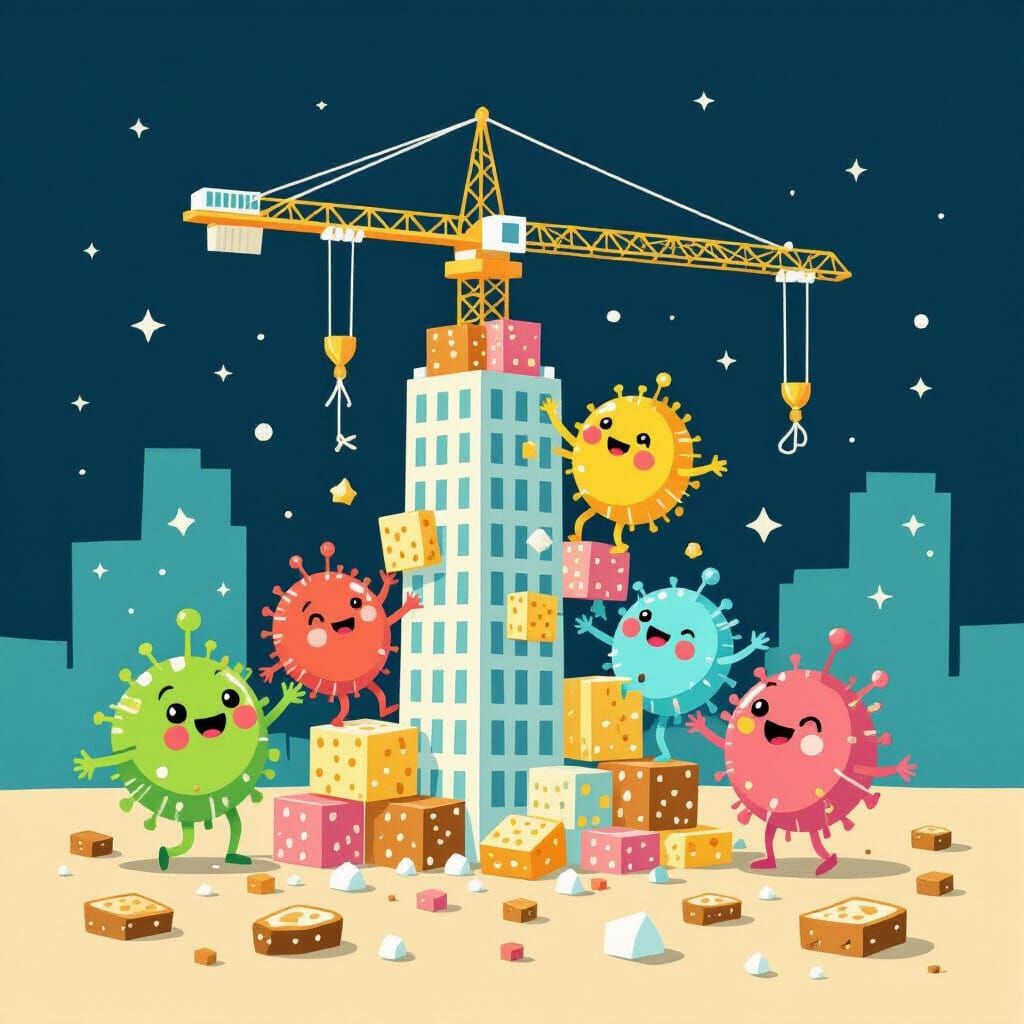 Silly Microbes Build Skyscraper from Food Scraps in Vector S...