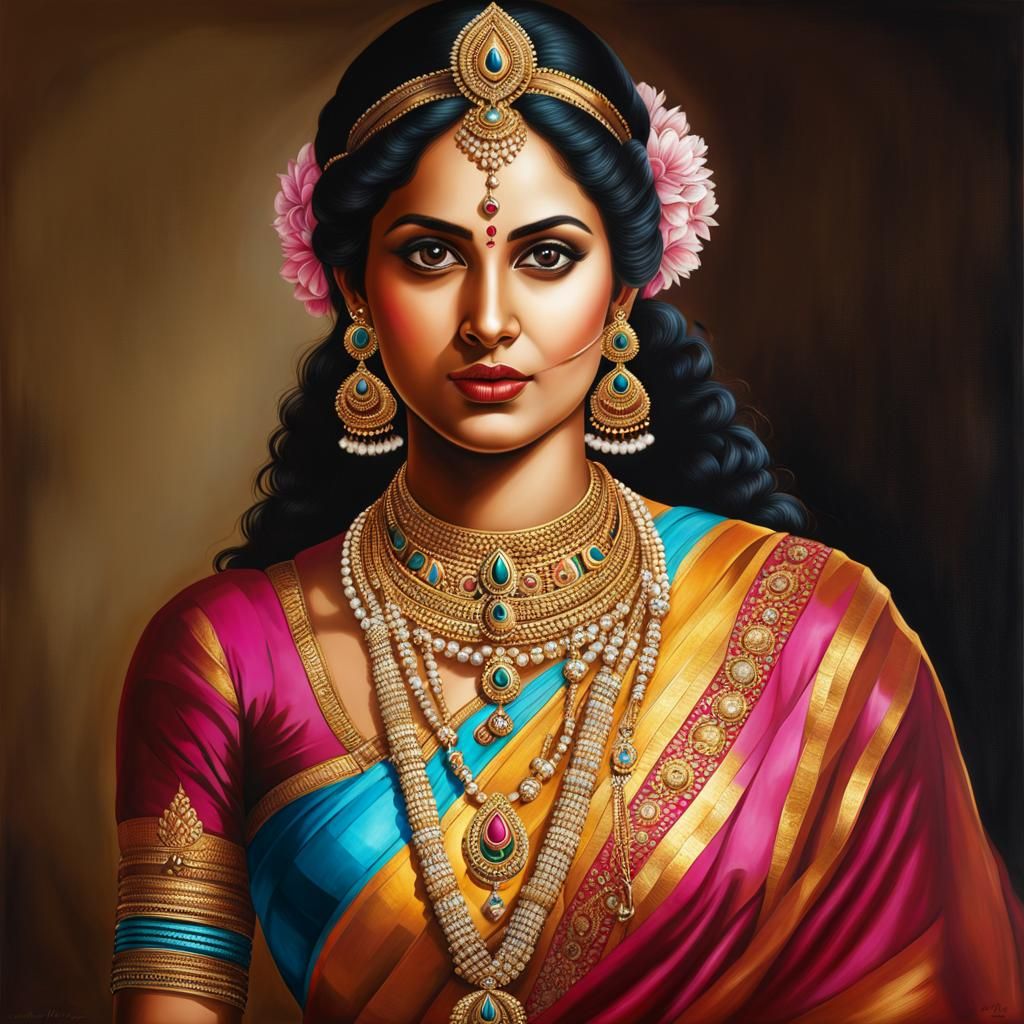 South Indian Queen Portrait in Hyperrealism