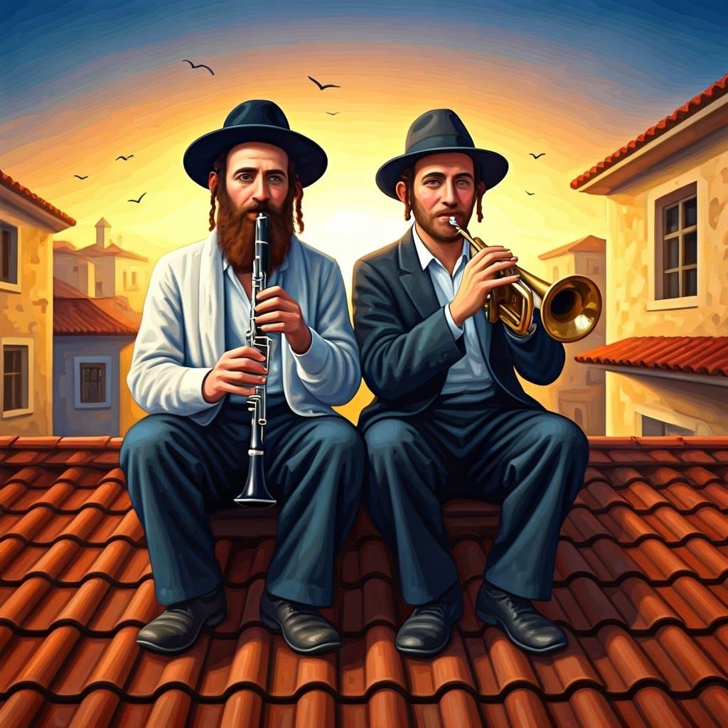 Klezmer Duet on Rooftop in Chagall Style