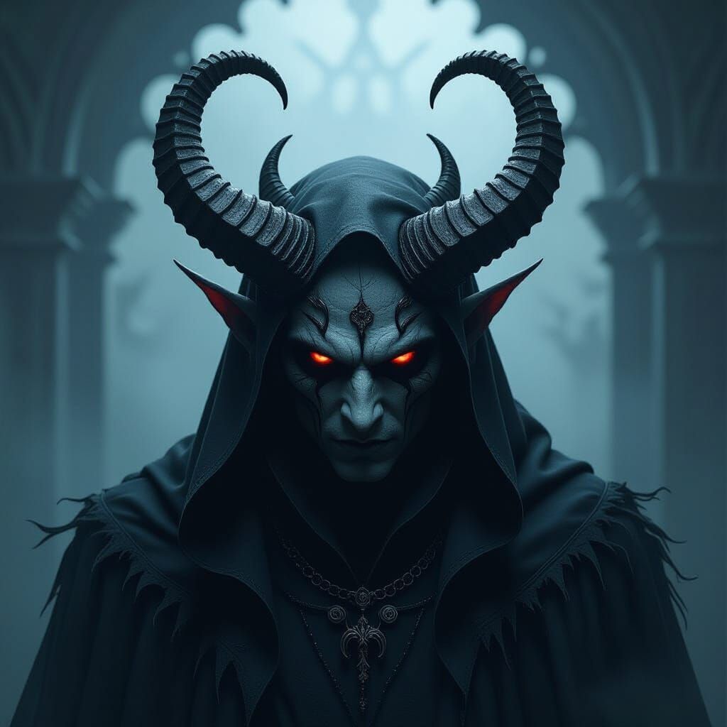 Mysterious Gothic Demon with Ominous Horns