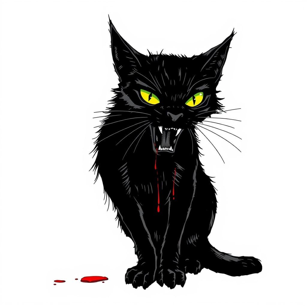 Fierce Black Cat Defies with Fiery Gaze