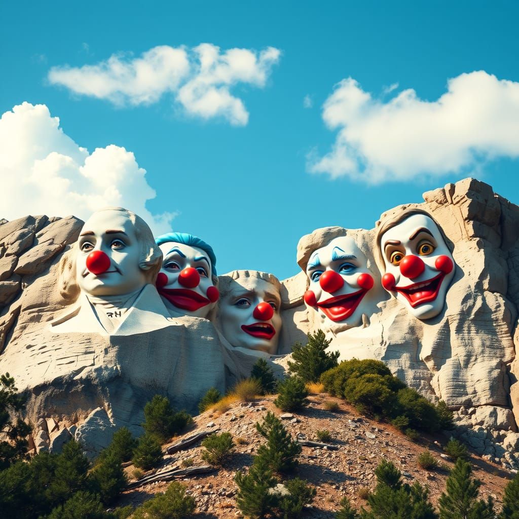 Clown Face Mount Rushmore in Whimsical Style