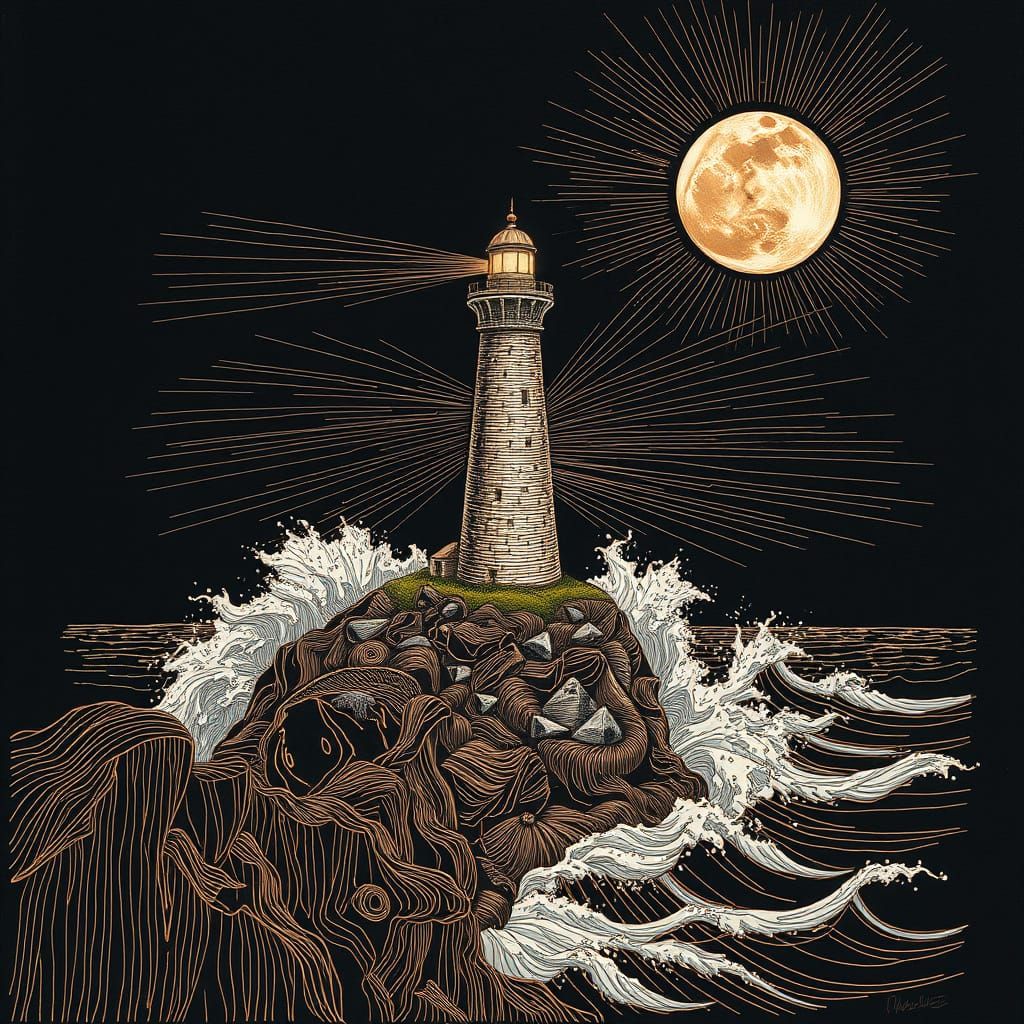 Ethereal Lighthouse Copper Wire Art