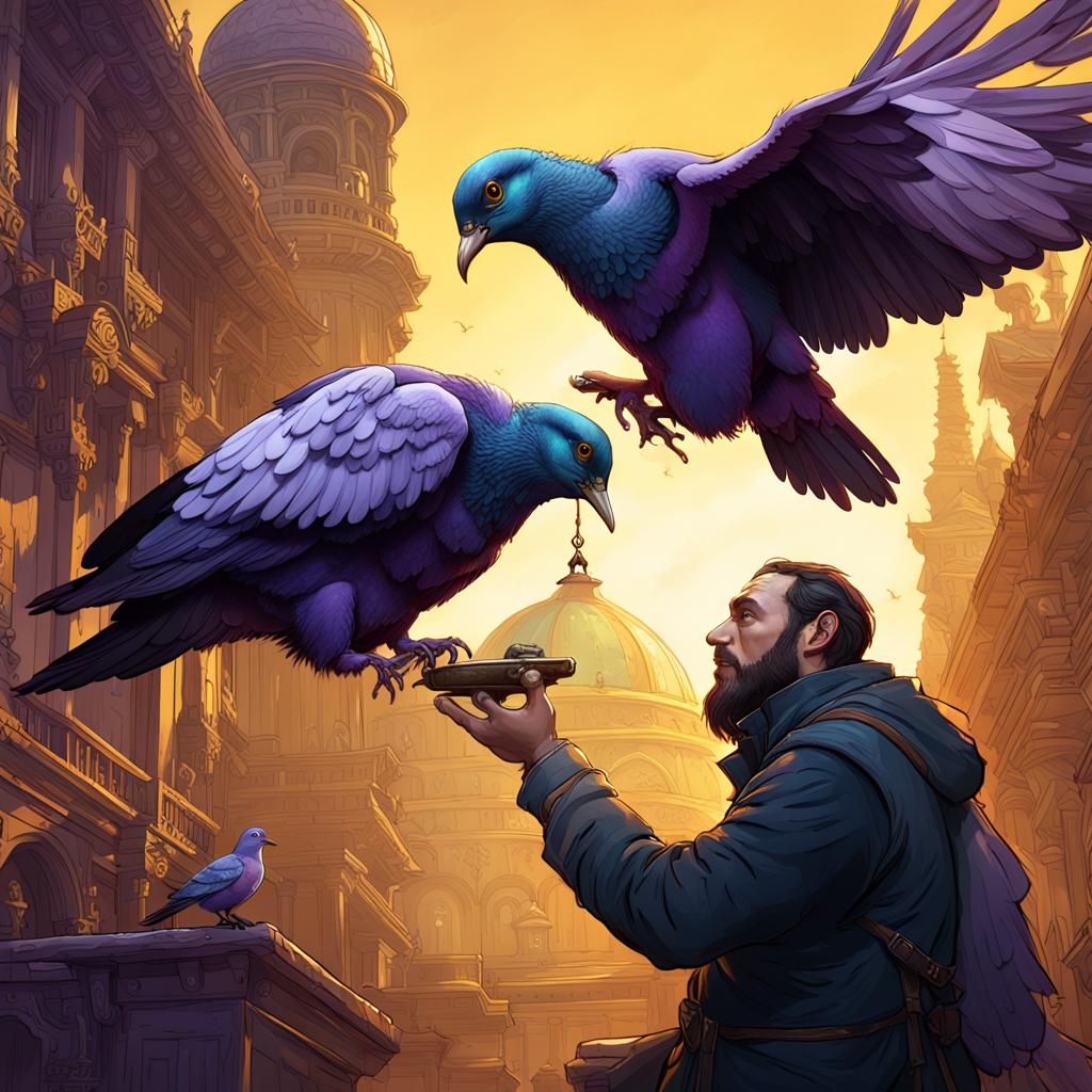 Pigeons Feed Fearlessly: Dark Fantasy Concept Art