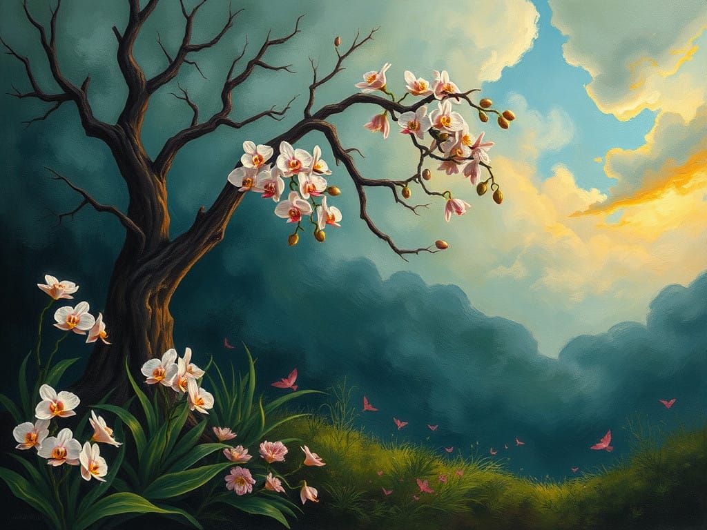 A Tired but Resilient Artist Amidst a Forgotten Garden